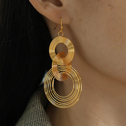 Vintage Round Dangle Earrings for Women Metal Wire Circle Jewelry