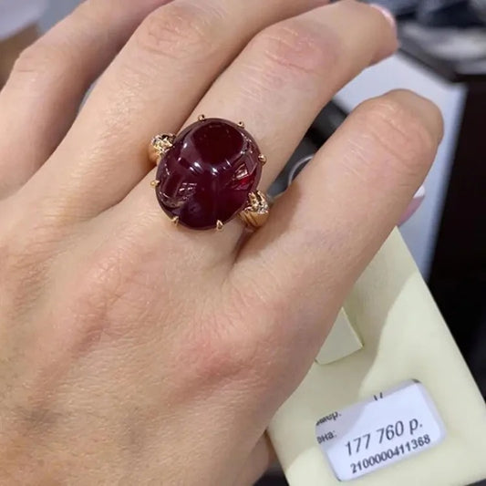 14K Rose Gold Purple Ruby Oval Ring for Women Retro Engagement Jewelry