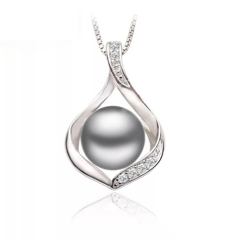 Real Natural Freshwater Black Pearl Pendant Women,Cute 925 Silver Pearl Necklace Girl Birthday Gift