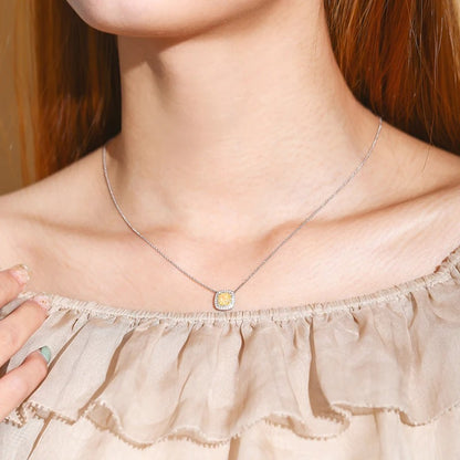 Female Luxury Fashion Pendant Necklace with Bright Yellow/White Cubic Zirconia Engagement Wedding Necklace Trendy Jewelry