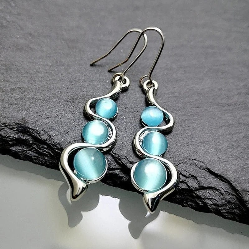 Classic Silver Drop Earrings Natural Stones Dangle Jewelry