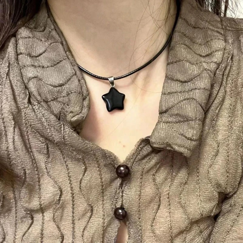 Pentagram Star Crystal Pendant Necklace Sacred Healing Gemstone Natural Stone Pendant for Women Girls Necklace Crystal Healing