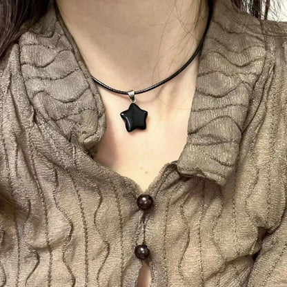 Pentagram Star Crystal Pendant Necklace Sacred Healing Gemstone Natural Stone Pendant for Women Girls Necklace Crystal Healing