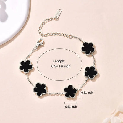 Lucky Clover Double-Sided Flower Bracelet – Gold-Plated Stainless Steel Jewelry for Women