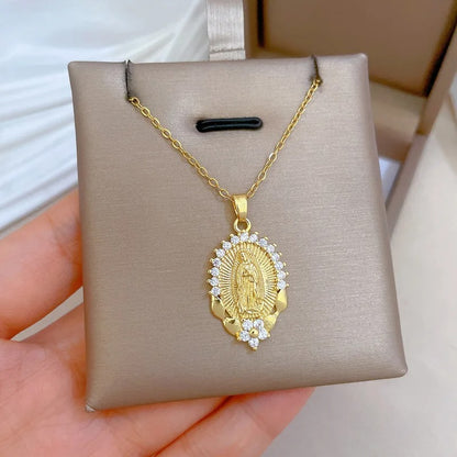 Fashion Exquisite Gorgeous Virgin Mary Necklace Classic Personalized Flower Hundred Stainless Steel Lucky Girl Party Gift