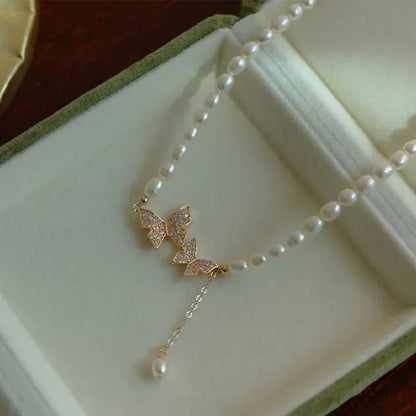 Fairy Butterfly Pearl Necklace Bow Design Wedding Party Gift