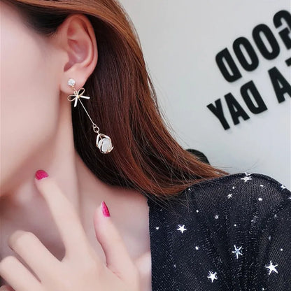 Trendy Gold Opal Dangle Earrings Long Drop Jewelry for Women
