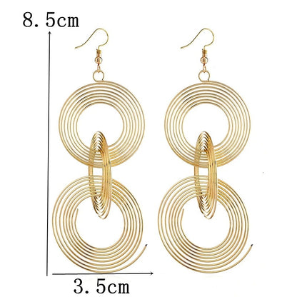 Gold 3 Circle Geometric Long Dangle Earrings Women Boho Jewelry