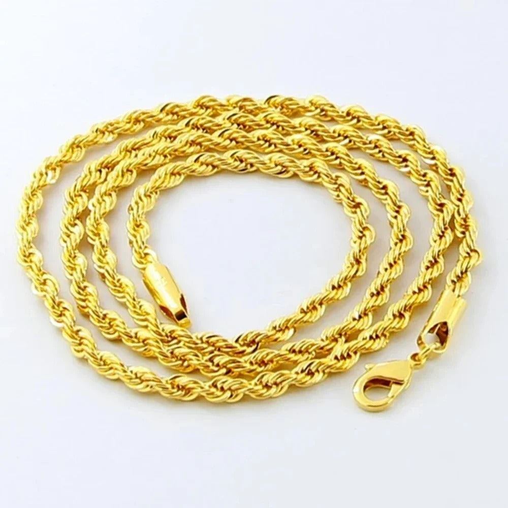 18K Gold Necklace 3MM Twisted Rope Twist Electroplating Chain for Men Women Wedding Jewelry Gifts