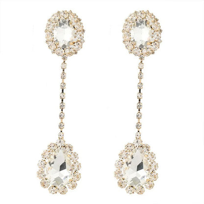 Rhinestone Long Oval Earrings Water Drop Pendant Jewelry for Women