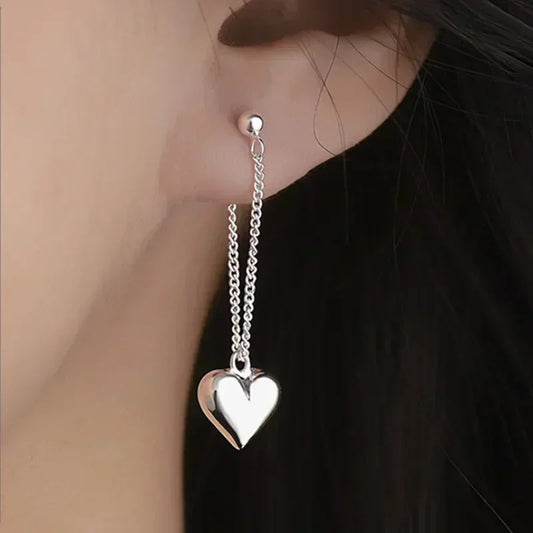 Silver Earrings For Women Heart Chain Earring Jewelry Prevent Allergy Party Accessories Gift Heart Earrings