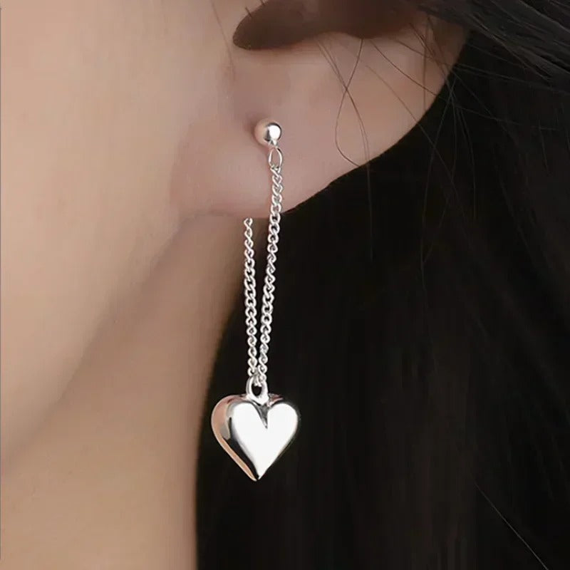 Silver Earrings For Women Heart Chain Earring Jewelry Prevent Allergy Party Accessories Gift Heart Earrings