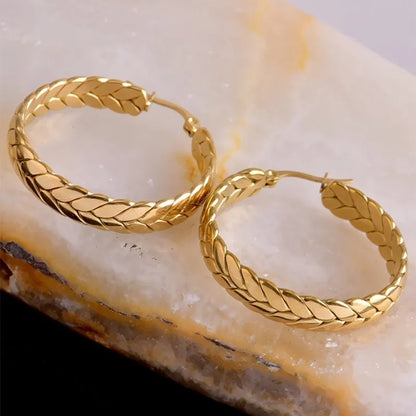 Stainless Steel Wheat Hoop Earrings Geometric Women Festival Gift