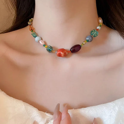 Dopamine Style Ceramic Choker Necklace for Women Trendy Beads