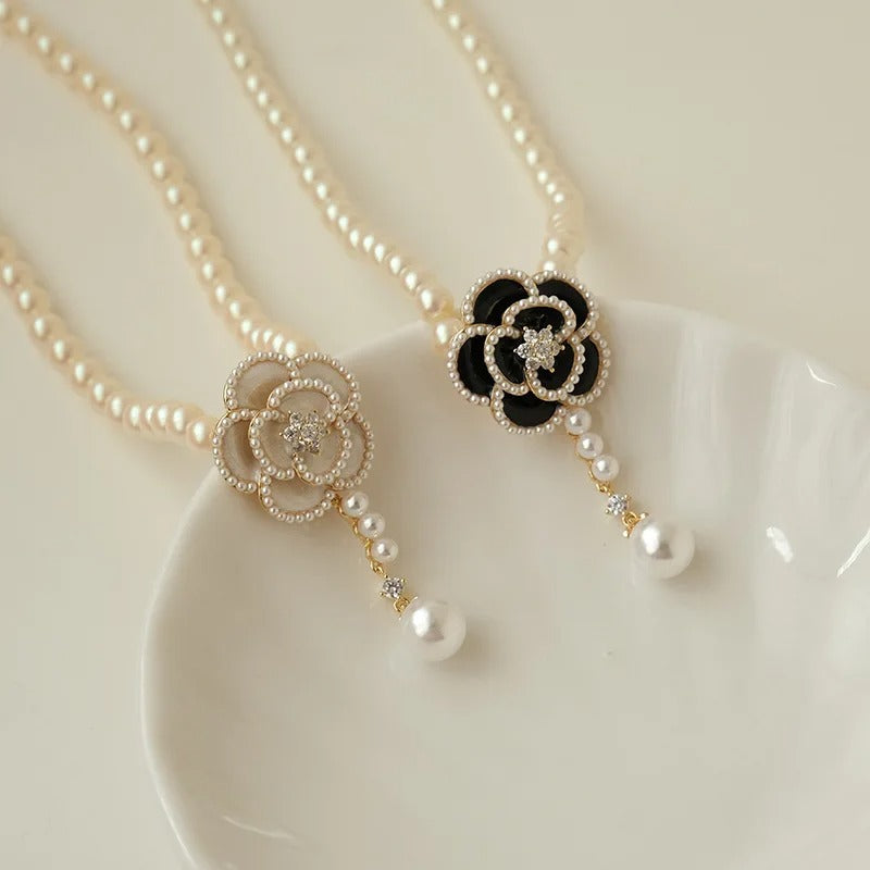 Luxury Pearl Camellia Necklace Women Summer Fashion Jewelry