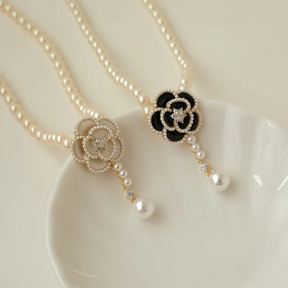 Luxury Pearl Camellia Necklace Women Summer Fashion Jewelry