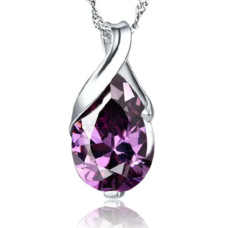 S925 Silver Angel Tears Necklace Women’s Purple Crystal Pendant