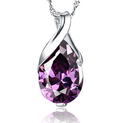 S925 Silver Angel Tears Necklace Women’s Purple Crystal Pendant