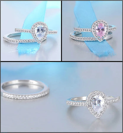Women’s 925 Silver Ring Set Teardrop CZ Wedding Engagement Ring