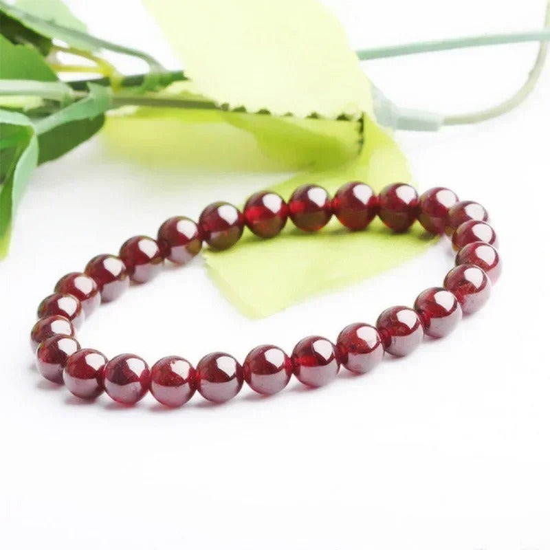 Natural Garnet Stone Bracelet Men & Women Wine Red Bead Jewelry