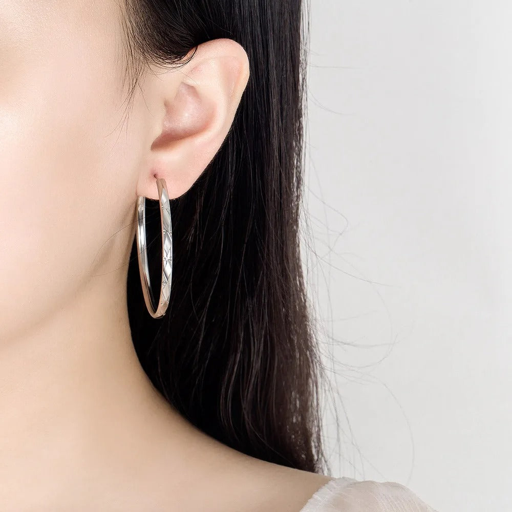 Luxury Sterling Silver Grid Hoop Earrings Women Designer Jewelry