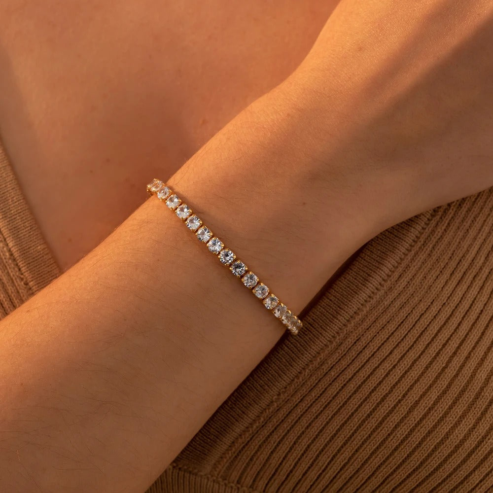 Luxury CZ Tennis Bracelet Round Crystal Stainless Steel Bangle for Women