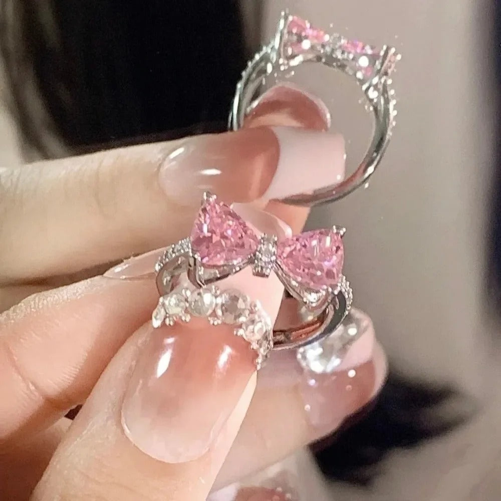 Fashion Bowknot Adjustable Finger Ring – Sweet Open Band Bow Ring for Women & Girls
