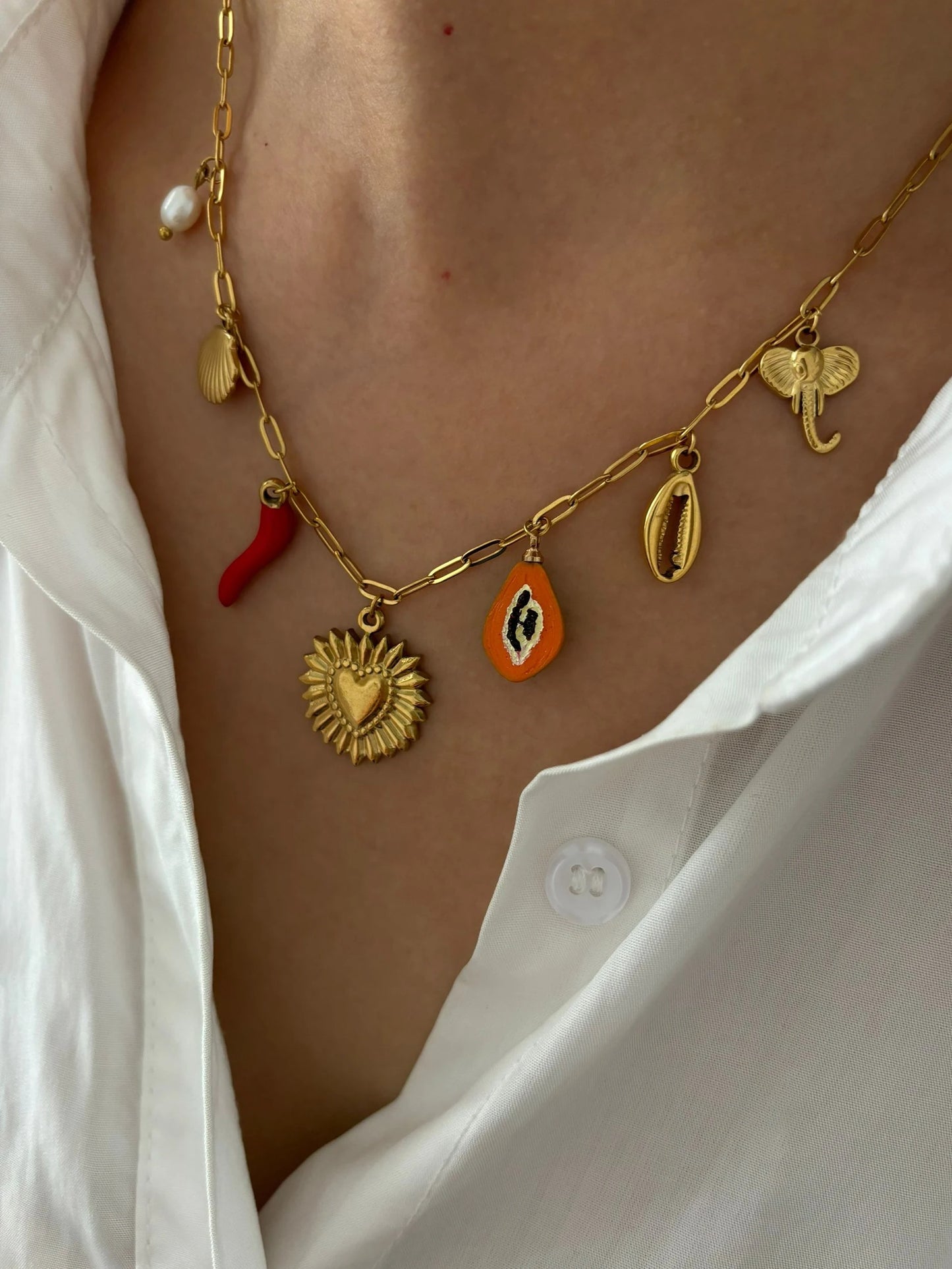 Peri’sbox Boho 18K Gold Pearl Heart Necklace Women Beach Party Gift