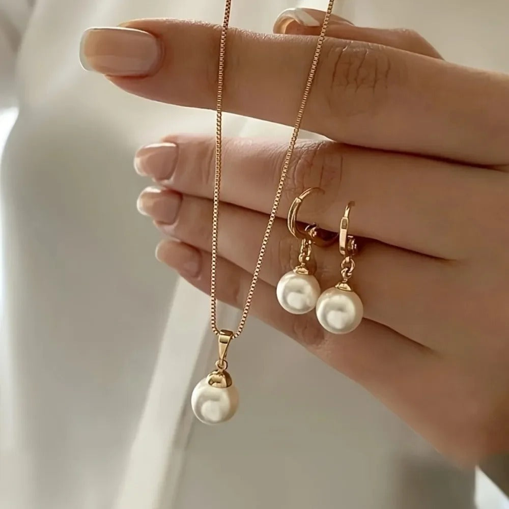 Elegant Necklace and Pendant Set with Imitation Pearl Earrings Vintage Jewelry Perfect Gift for Valentine's Day, Mother's Day