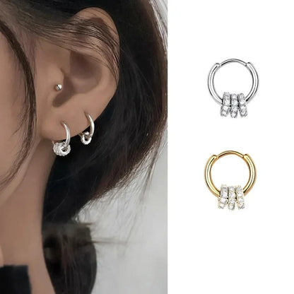 Sterling Silver Small Zircon Circle Hoop Earrings for Women