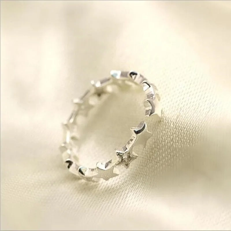 925 Sterling Silver Star Crystal Adjustable Ring Women’s Jewelry