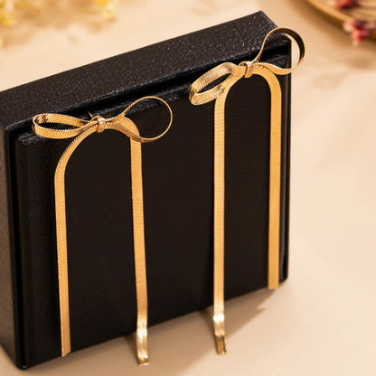 Minimalist Bowknot Snake Chain Tassel Earrings Stainless Steel