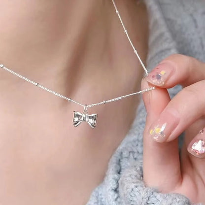 Elegant Bow Pendant Necklace for Women Delicate Adjustable Chain Feminine Dainty Accessories Party Daily Jewelry Gift