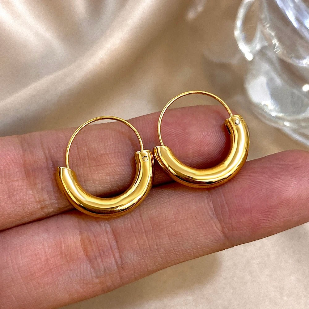Gold Silver Geometric Circle Hoop Earrings Stainless Steel Women