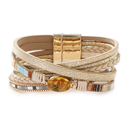 Crystal Cross Braided Leather Bracelet for Women Vintage Charm Multilayer Wrap Bracelets & Bangles Party Jewelry