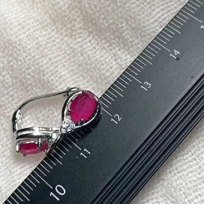 Stone Ruby Hoop Earrings Women Classic Stainless Steel Jewelry