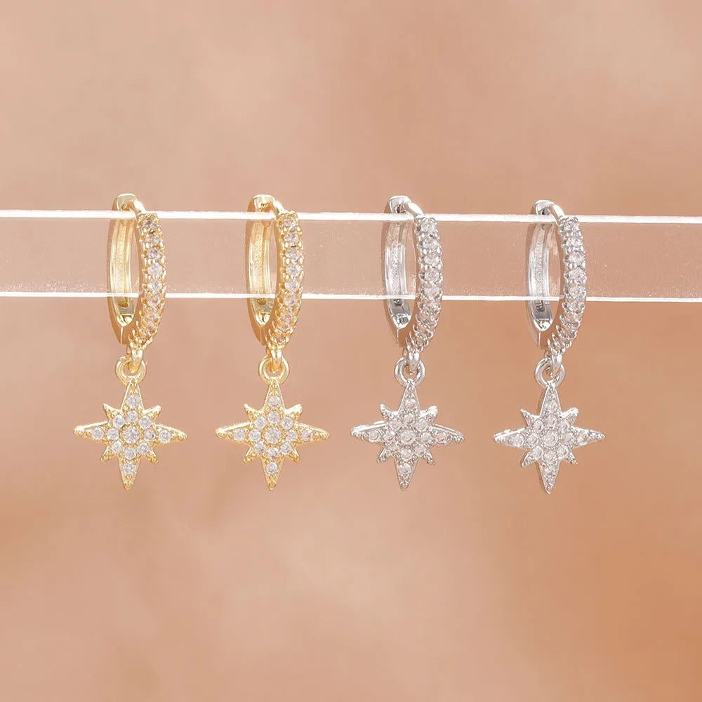Star Zircon Hoop Earrings 18K Gold Plated for Women