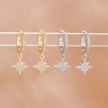 Star Zircon Hoop Earrings 18K Gold Plated for Women