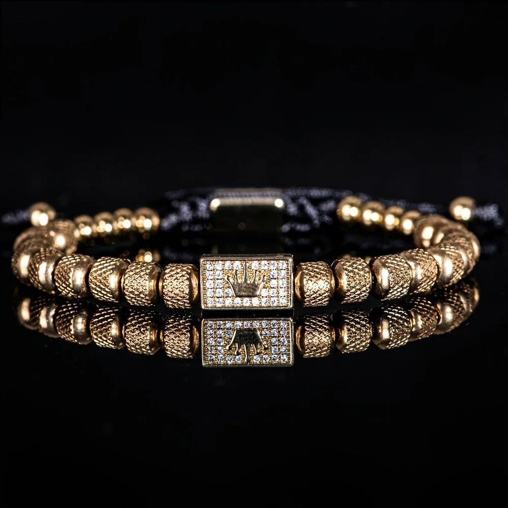Luxury Micro-Set Square Crown Bead Bracelet Men Adjustable