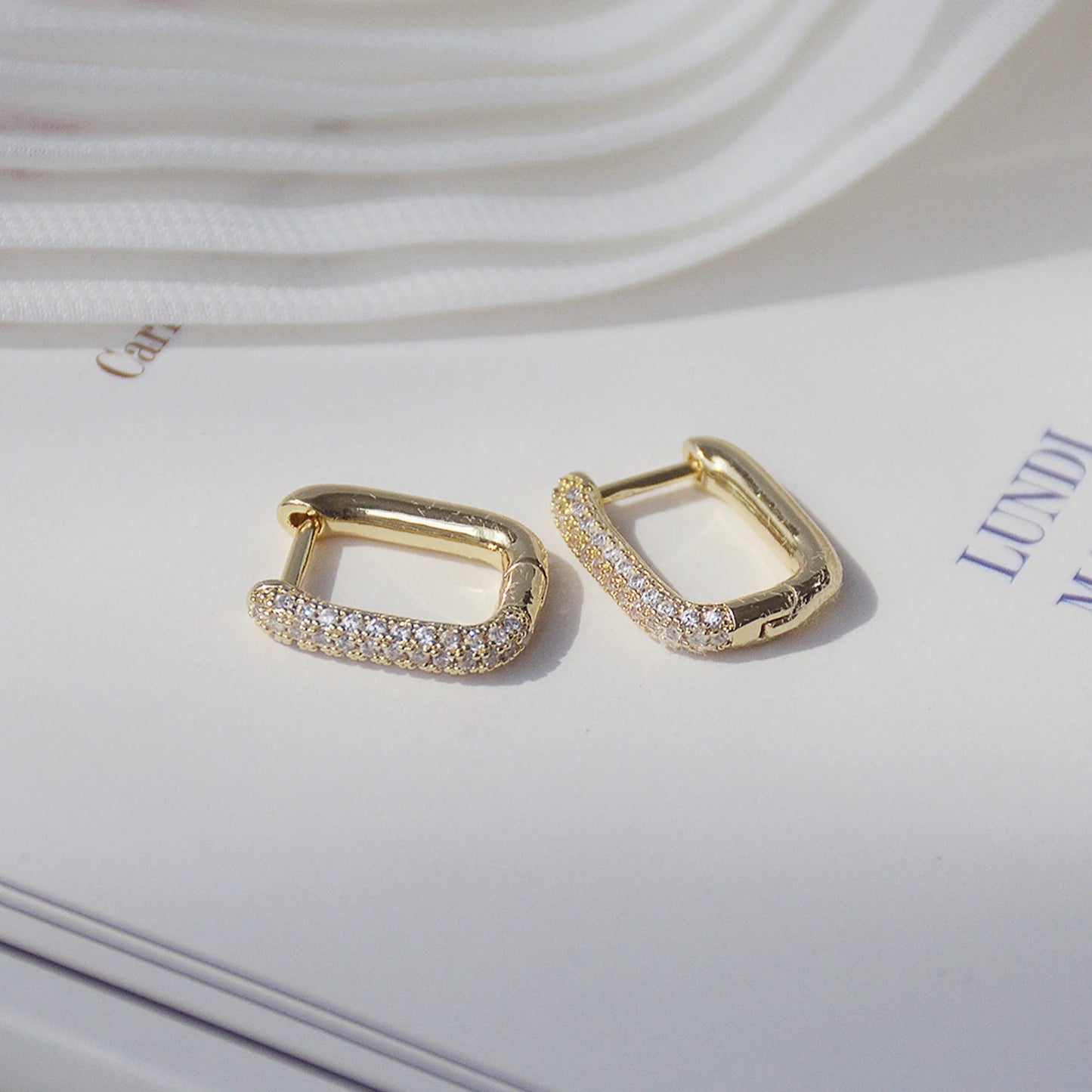 New Simple 14K Gold Plated Earrings Women Exquisite Round Zirconia