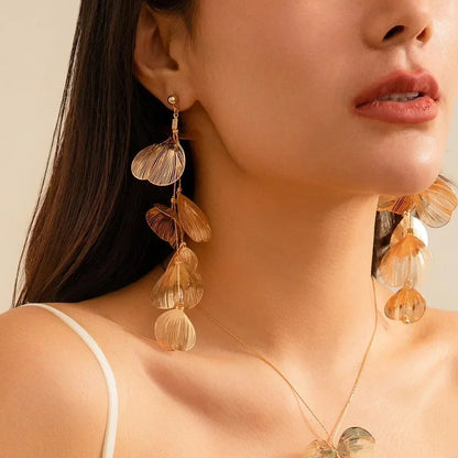 Long Tassels Floral Dangling Earrings Luxury Leaves Pendants Necklace for Women Wedding Earrings Party Accessories
