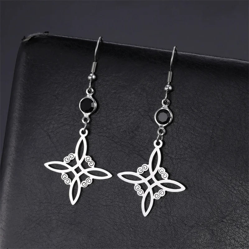 Vintage Witch Knot Crystal Drop Earring for Women Stainless Steel Witchcraft Amulet Dangle Earrings Wicca Protection Jewelry