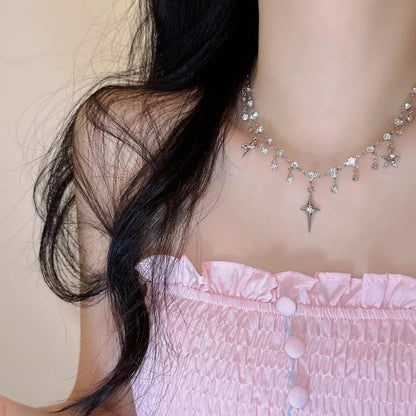 Fashion Chic Cross Necklace Crystal Zircon Tassel Y2K Jewelry