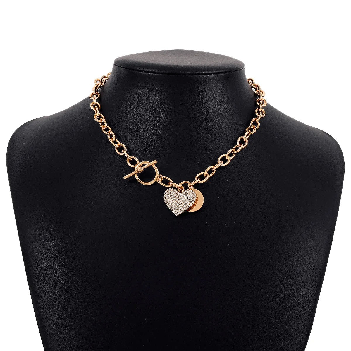 Exaggerated Full Crystal Heart Pendant Necklace For Women Fashion Gold Color Geometry Chain Necklaces Party Jewelry