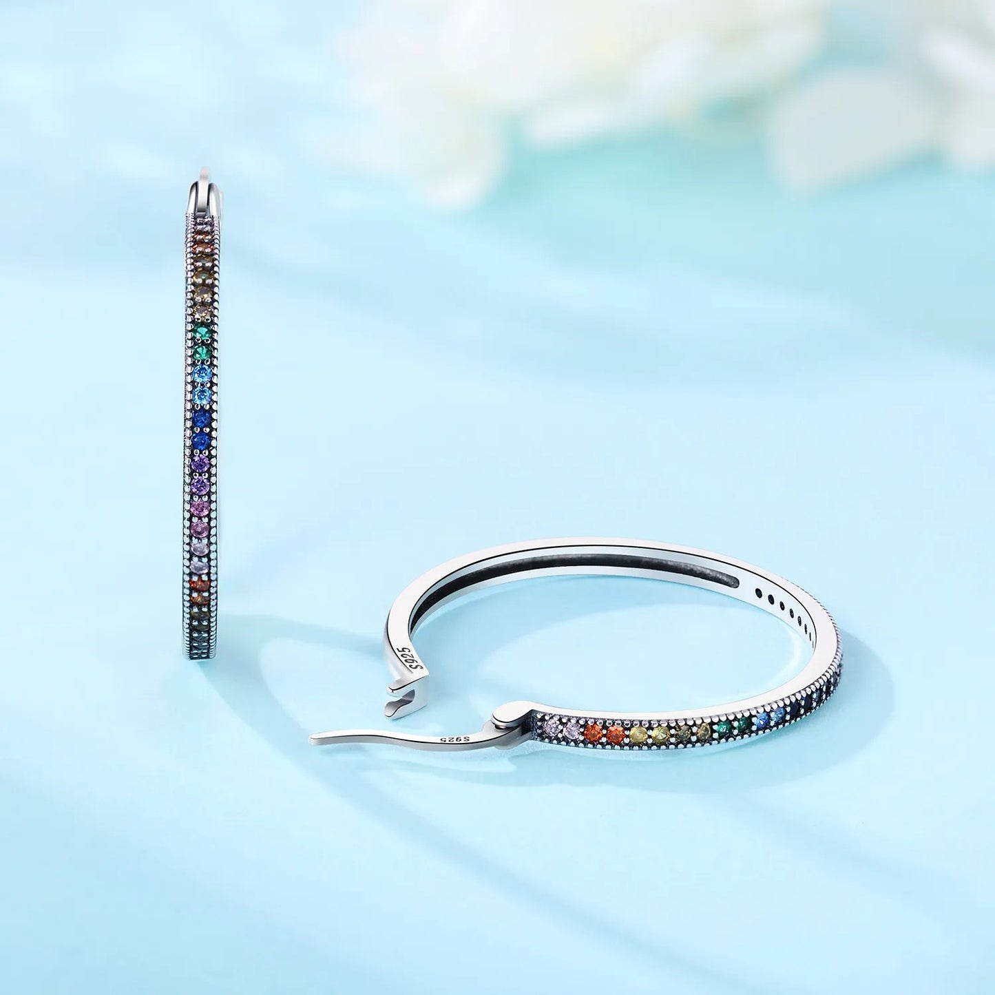 925 Sterling Silver Rainbow Gradient Hoop Earrings for Women