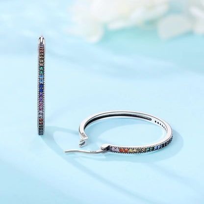 925 Sterling Silver Rainbow Gradient Hoop Earrings for Women