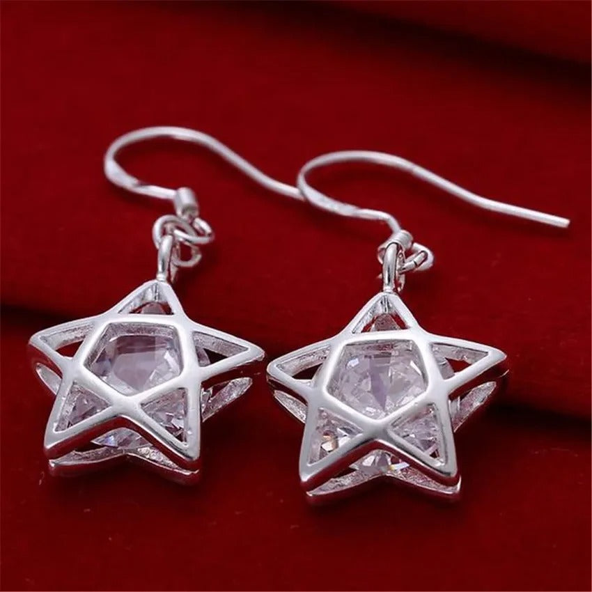Cute Nice 925 Sterling Silver Star Crystal Earrings Charm for Women Jewelry Fashion Wedding Engagement Party Gift