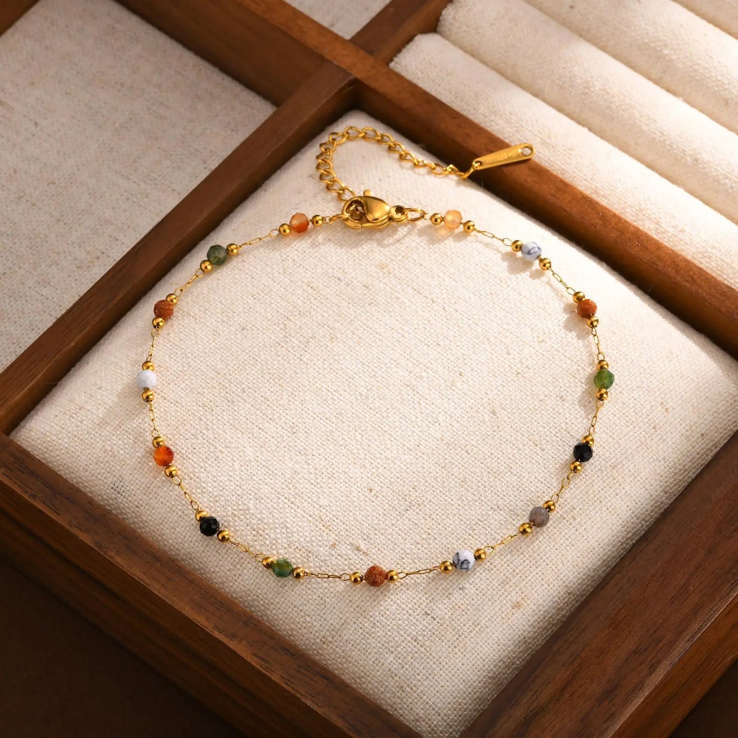 Natural Colored Beads Bracelet Women Non-Fading Golden Hand Jewelry