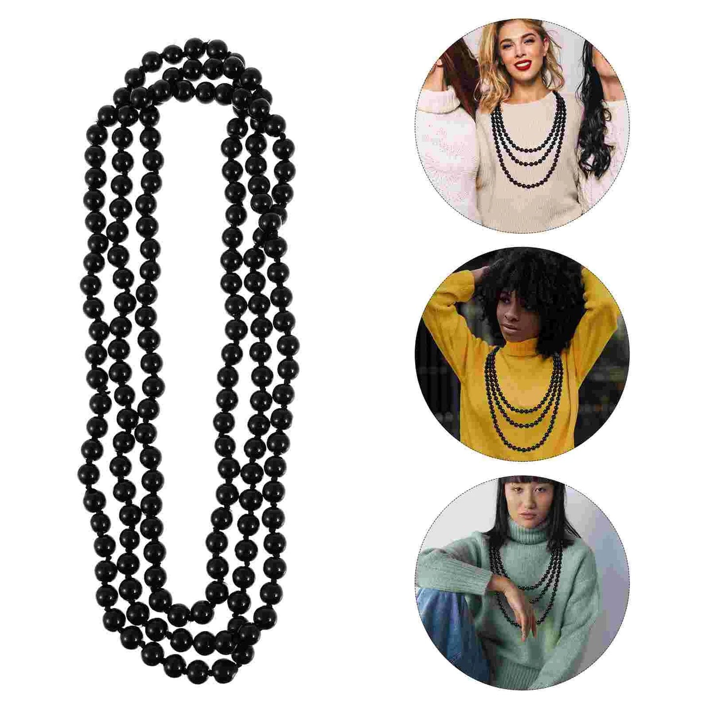 Sweater Necklace Long Pearl Accessories for Women Choker Necklaces Black Ladies