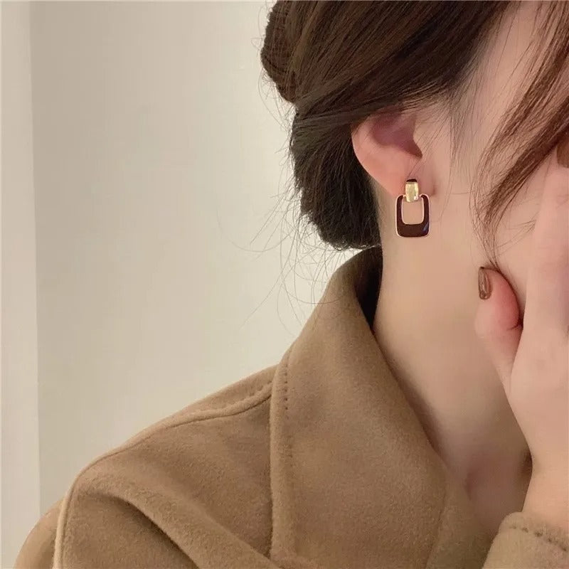 Classic Geometry Brown Hollow Square Drop Earrings for Women